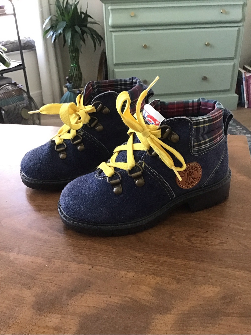 Liberty Navy Suede Kids Boot with Yellow Laces